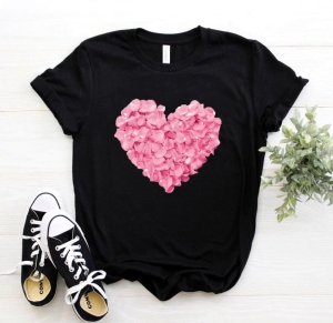 T-shirt damski z sercem kwiaty R027