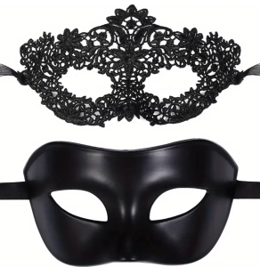 Elegancki Czarny Zestaw Masek dla Par - 2 szt. 055