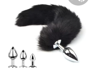 Korek analny w kolorze srebrnym z kitą 082