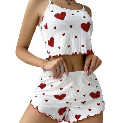 Dwuczęściowa piżama damska z serduszkami