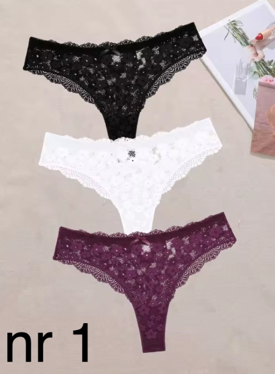 Koronkowe stringi damskie w kwiatowy wzór – eleganckie, zmysłowe i wygodne. Dostępne w różnych kolorach i rozmiarach S–XL. Podkreślają kobiece kształty i dodają pewności siebie.