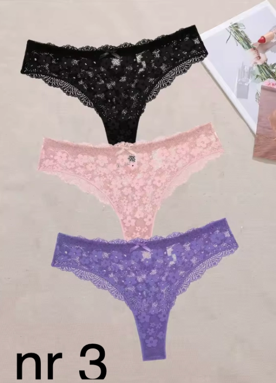 Koronkowe stringi damskie w kwiatowy wzór – eleganckie, zmysłowe i wygodne. Dostępne w różnych kolorach i rozmiarach S–XL. Podkreślają kobiece kształty i dodają pewności siebie.