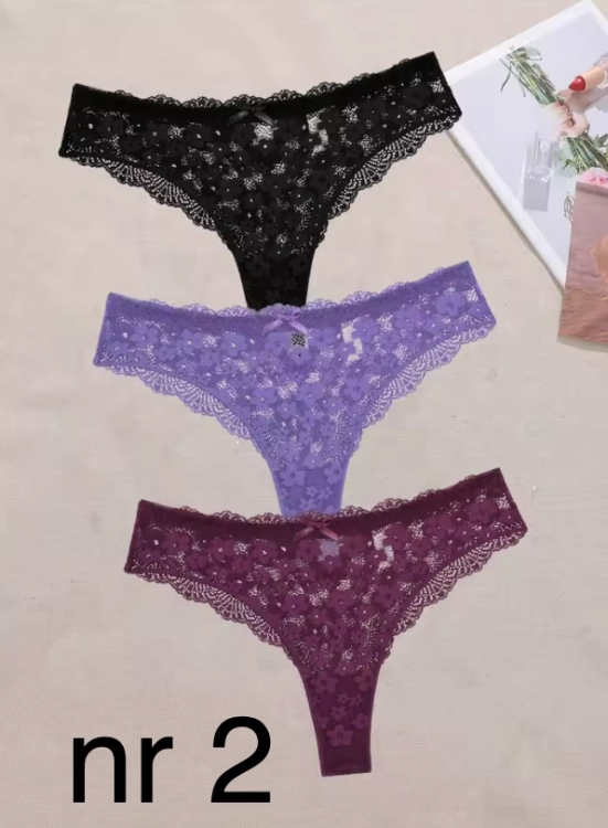 Koronkowe stringi damskie w kwiatowy wzór – eleganckie, zmysłowe i wygodne. Dostępne w różnych kolorach i rozmiarach S–XL. Podkreślają kobiece kształty i dodają pewności siebie.
