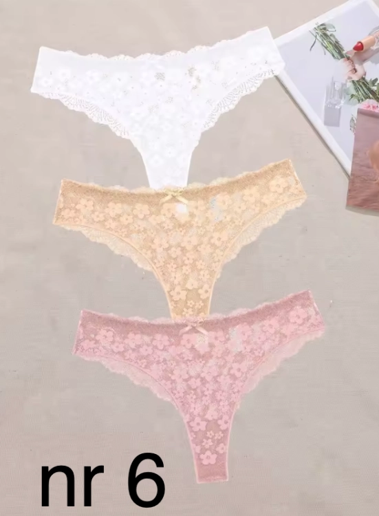 Koronkowe stringi damskie w kwiatowy wzór – eleganckie, zmysłowe i wygodne. Dostępne w różnych kolorach i rozmiarach S–XL. Podkreślają kobiece kształty i dodają pewności siebie.