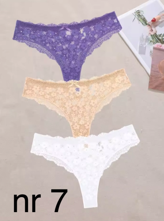 Koronkowe stringi damskie w kwiatowy wzór – eleganckie, zmysłowe i wygodne. Dostępne w różnych kolorach i rozmiarach S–XL. Podkreślają kobiece kształty i dodają pewności siebie.
