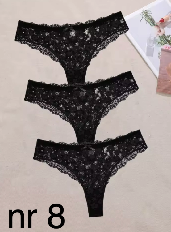 Koronkowe stringi damskie w kwiatowy wzór – eleganckie, zmysłowe i wygodne. Dostępne w różnych kolorach i rozmiarach S–XL. Podkreślają kobiece kształty i dodają pewności siebie.