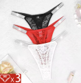 Koronkowe stringi damskie 3 sztuki – czarne, czerwone i białe. Seksowne paski z kryształkami, wygodne i eleganckie. Idealne na co dzień i na romantyczne chwile.