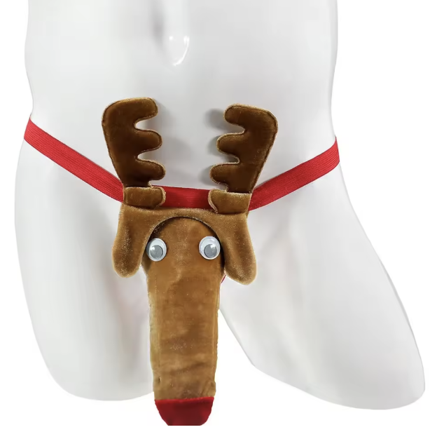 Zabawne świąteczne stringi męskie renifer – idealny prezent na święta i Mikołajki. Miękki materiał, wygodne dopasowanie i humorystyczny design.
