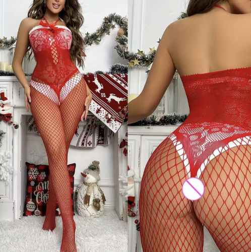 Zmysłowa świąteczna bielizna erotyczna w czerwonym kolorze. Koronkowe komplety, bodystocking i zestawy z pończochami, idealne na świąteczny wieczór i romantyczne chwile.