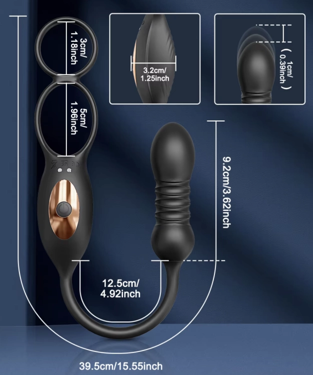 Podwójny wibrator dla mężczyzn z pierścieniem erekcyjnym i masażem prostaty. 9 trybów wibracji, sterowanie aplikacją, silikon medyczny. Intensywna stymulacja penisa i odbytu.