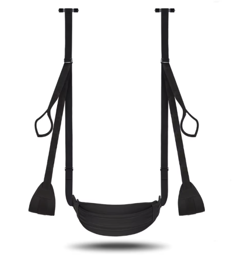 Regulowana huśtawka erotyczna na drzwi bez wiercenia. Wygodne siedzisko, solidne paski, łatwy montaż. Idealna sex swing do sypialni dla par.