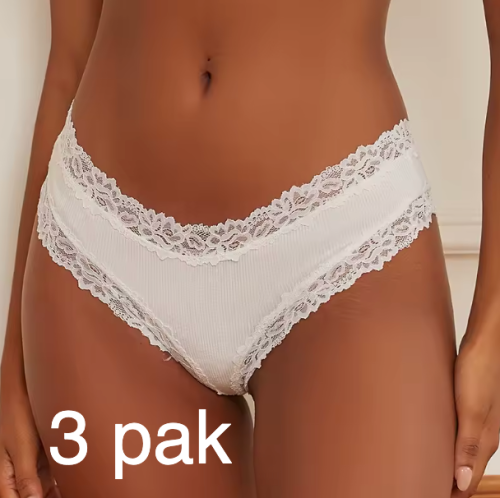 Koronkowe majtki damskie – zestaw 3 sztuki. Bawełniana bielizna z koronką, wygodna i oddychająca, idealna na co dzień i pod dopasowane ubrania.