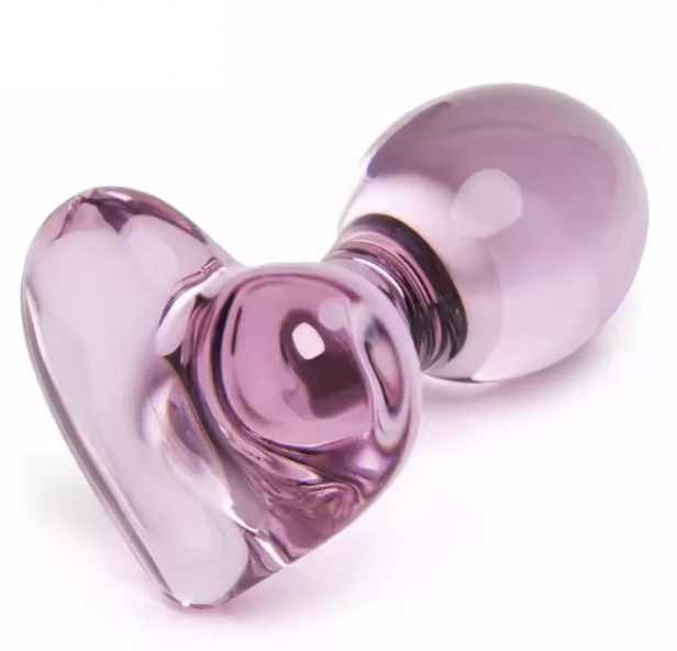 szklany korek analny, różowy korek analny, korek analny serce, korek analny ze szkła, szklany plug analny, korek analny do zabawy temperaturą, elegancki korek analny.