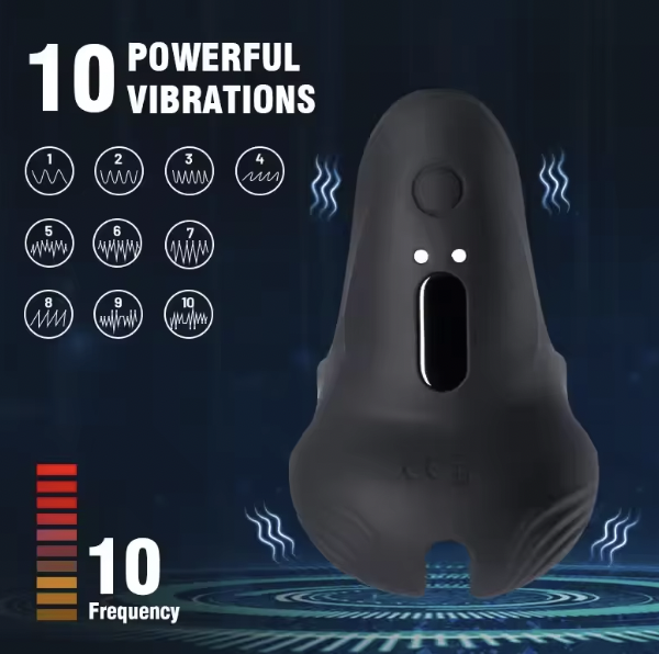 Męski wibrator 3w1 z pilotem i 10 trybami wibracji. Stymulacja penisa, jąder i krocza, ergonomiczny kształt oraz ładowanie magnetyczne.